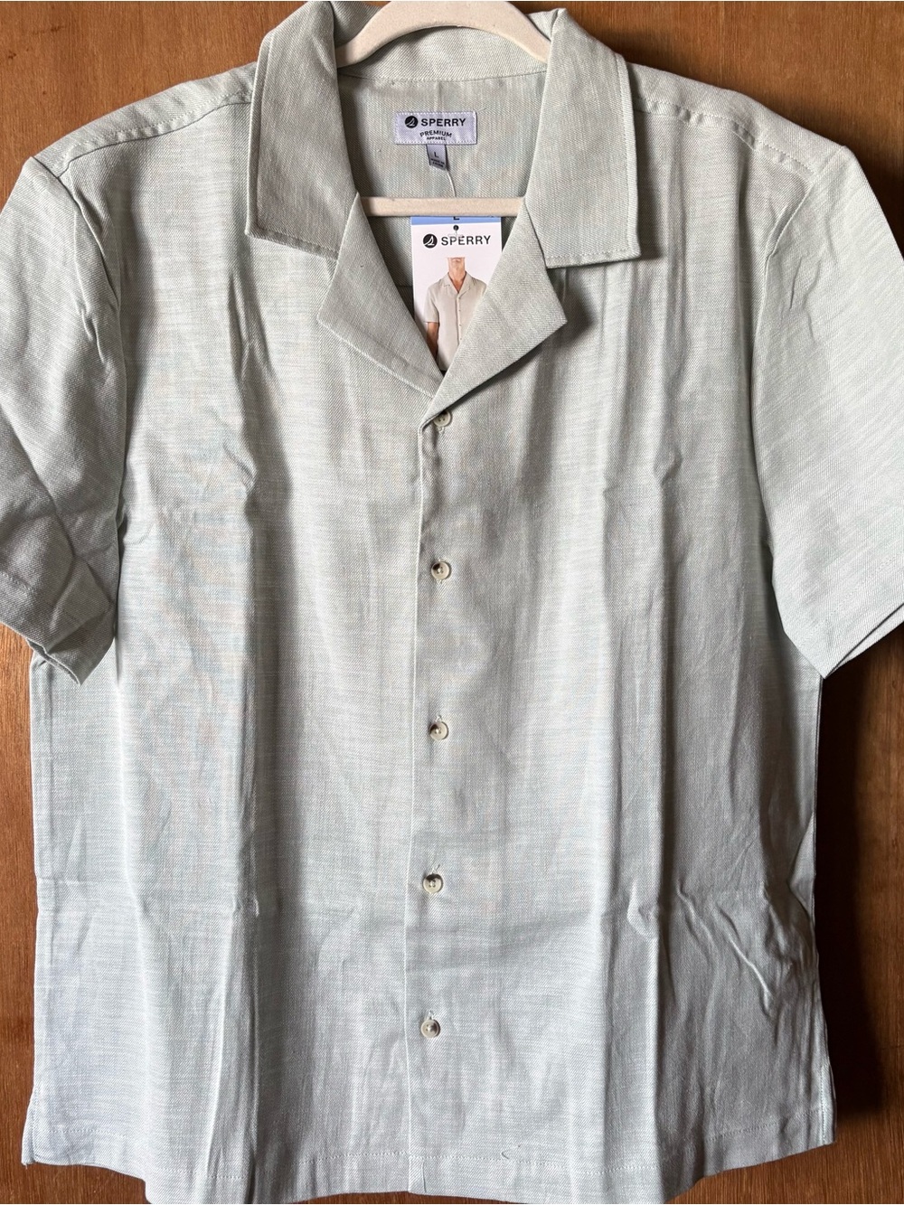 Sperry Men’s Light Sage Green Short-Sleeve Camp Button Down Shirt, Size L, NWT